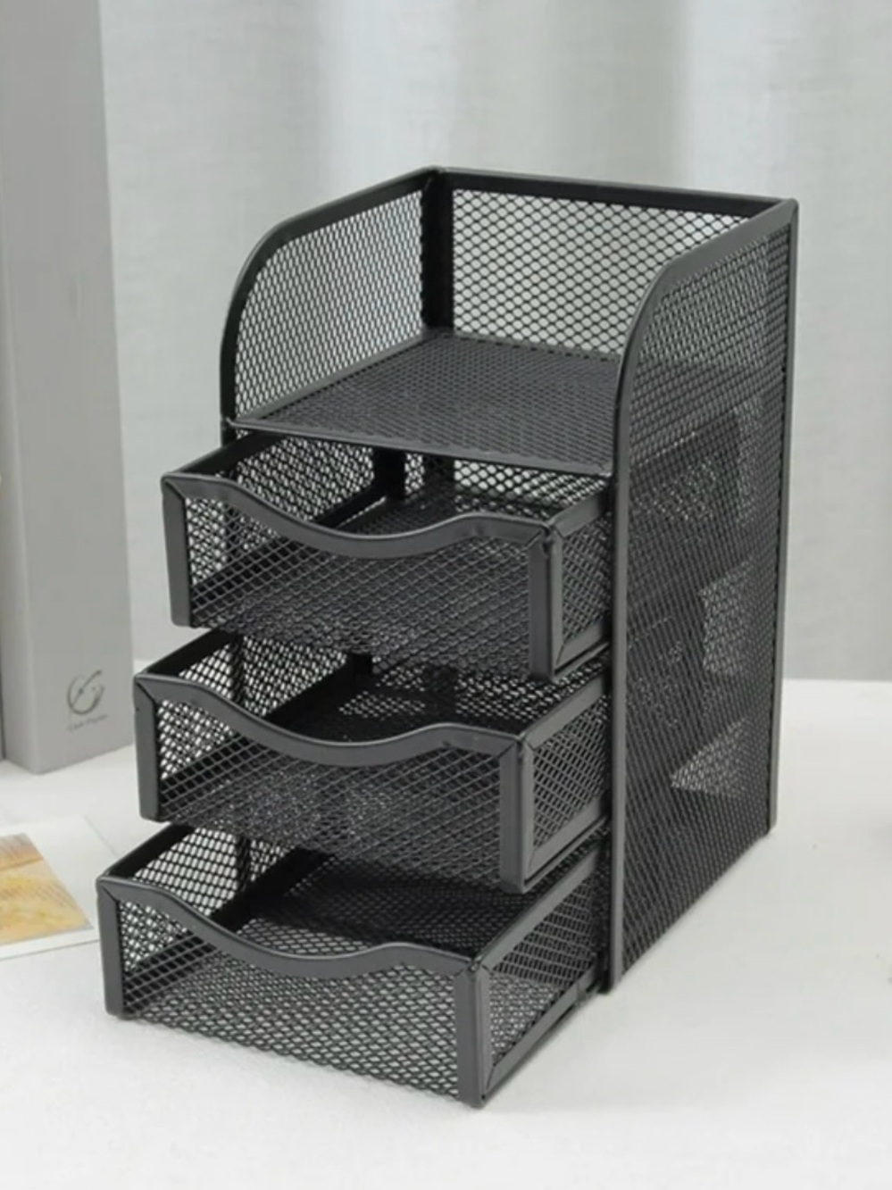 2 Pcs 3-Drawer & Compartment Metal Mesh Office Home Desktop Storage Organizer - Picture 6 of 11
